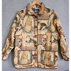 Cat Tapestry Jacket XL Blazer Kittens 90s Cottagecore Cat Lady